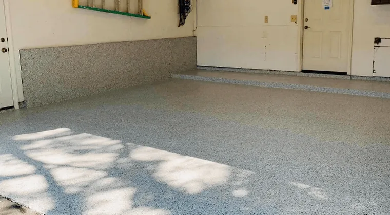 Decorative flake epoxy floor in a clean metro Atlanta garage