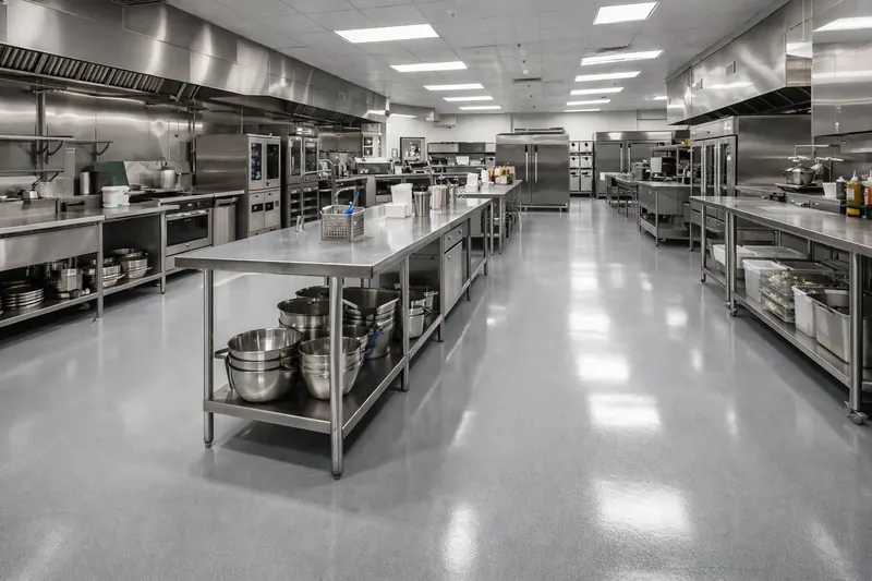 Commercial kitchen seamless epoxy floor metro Atlanta