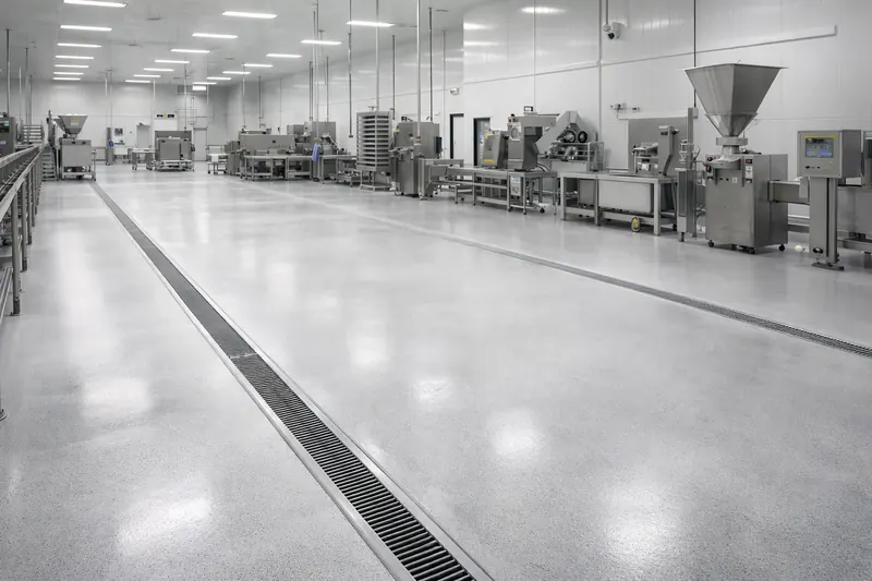 Food processing plant floor with drainage channel metro Atlanta