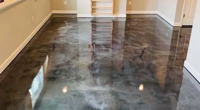 Great room metallic epoxy floor, metro Atlanta