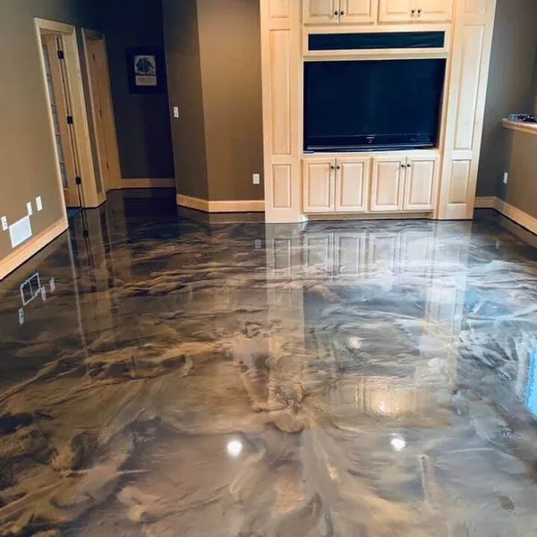 Copper metallic epoxy floor, metro Atlanta