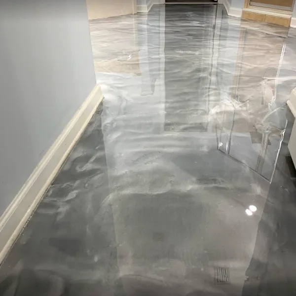 Silver-grey metallic epoxy floor, metro Atlanta