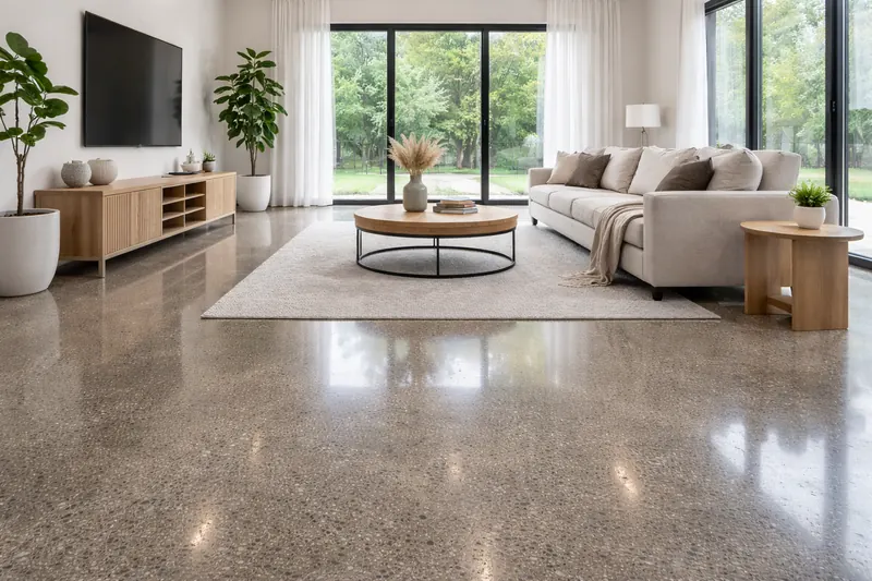 Polished concrete residential living room floor metro Atlanta